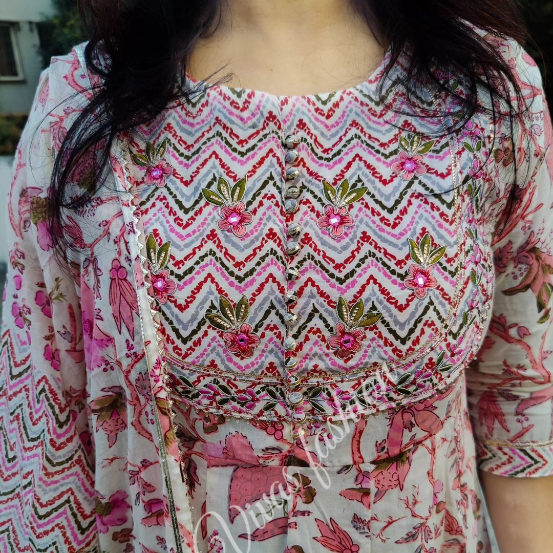 MT Designer Printed Anarkali Cotton Kurti With Bottom Dupatta Wholesale Price In Surat

